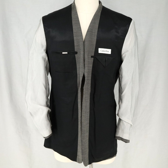 Calvin Klein Sport Coat Mens 42L Wool Black White Micro Check Jacket Career - Picture 12 of 15